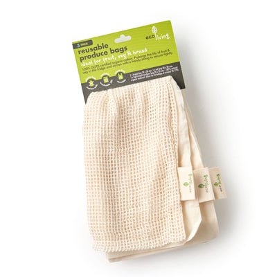 ecoLiving - Organic Produce Bags & Bread Bag - 3 Pack